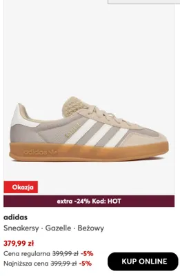 Sneakersy Gazelle beżowy Adidas promocja w eobuwie.pl