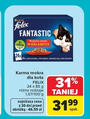 Karma mokra dla kota Purina Felix Fantastic 24-pak promocja w Carrefour