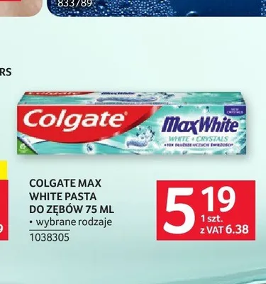 Pasta do zębów Colgate Max White White + Crystals promocja w Selgros