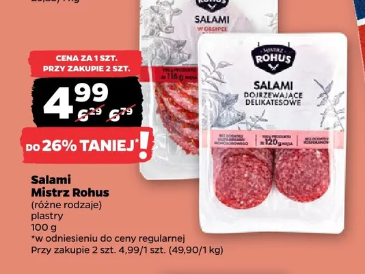 Salami dojrzewające delikatesowe plastry Mistrz Rohus promocja w Netto