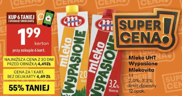 Mleko UHT wypasione promocja w Delikatesy Centrum