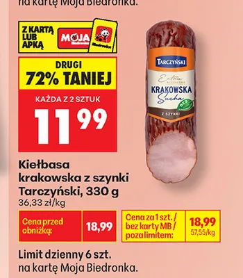 Kiełbasa krakowska z szynki Tarczyński promocja w Biedronka