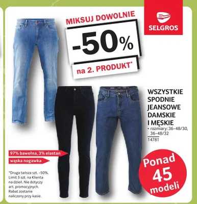 Spodnie jeansowe damskie i męskie promocja w Selgros