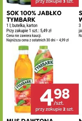 Sok 100% jabłko Tymbark promocja w Stokrotka