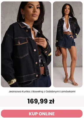 Jeansowa kurtka z bawełną z ozdobnymi lamówkami Renee promocja w Renee
