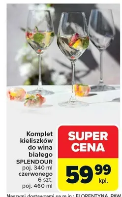 Komplet kieliszków do wina białego Splendour poj. 340 ml czerwonego poj. 460 ml promocja w Carrefour