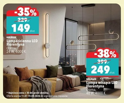 Lampa wisząca LED Florentyna Goldlux czarna promocja w Biedronka
