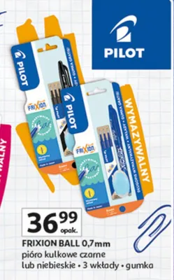 Ball 0,7mm pióro kulkowe czarne lub niebieskie • 3 wkłady • gumka promocja w Auchan