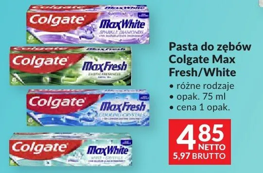 Pasta do zębów Colgate Max Fresh/White promocja w Makro