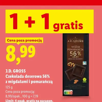 Czekolada deserowa 56% z migdałami i pomarańczą J.D. Gross promocja w Lidl