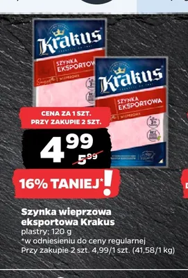 Szynka wieprzowa eksportowa w plastrach Krakus promocja w Netto