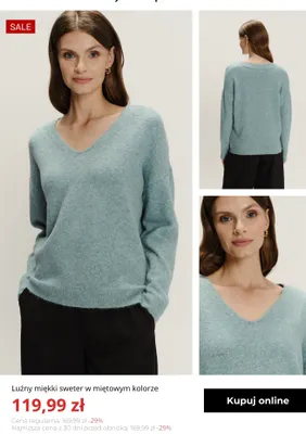 Luźny miękki sweter w miętowym kolorze Greenpoint promocja w Greenpoint