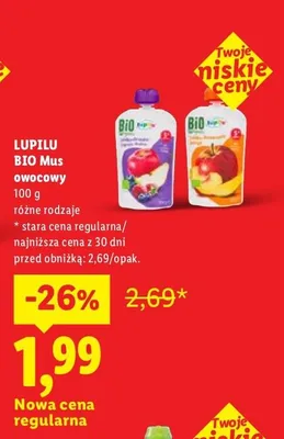 Mus owocowy Bio różne rodzaje promocja w Lidl