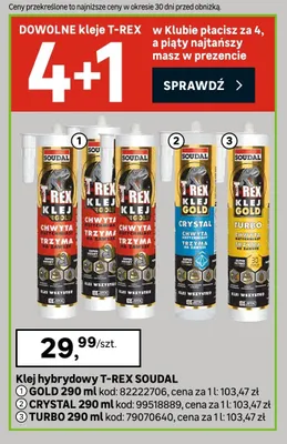 Klej hybrydowy T-Rex Crystal Soudal promocja w Leroy Merlin