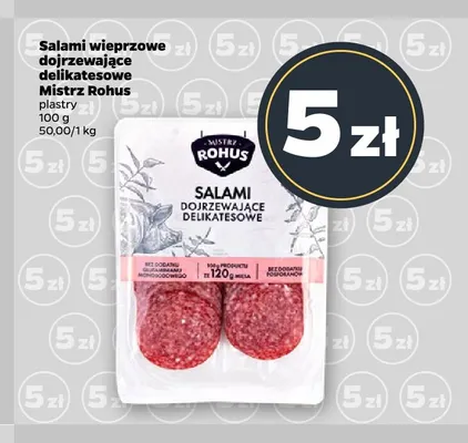 Salami wieprzowe dojrzewające delikatesowe w plastrach Mistrz Rohus promocja w Netto