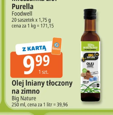 Olej lniany tłoczony na zimno Big Nature promocja w Leclerc