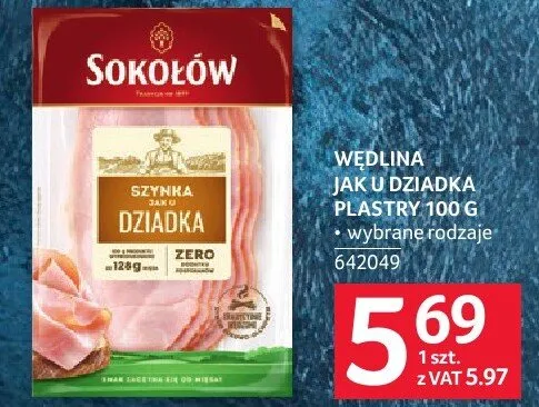 Wędlina szynka jak u dziadka plastry Sokołów promocja w Selgros