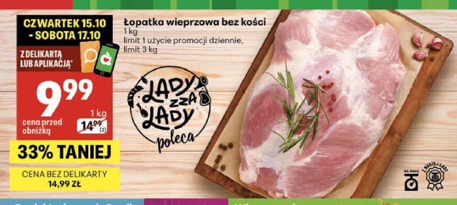 Łopatka wieprzowa bez kości promocja w Delikatesy Centrum