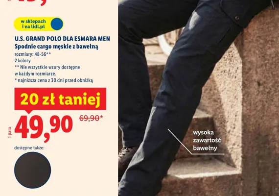 Spodnie cargo męskie z bawełną promocja w Lidl