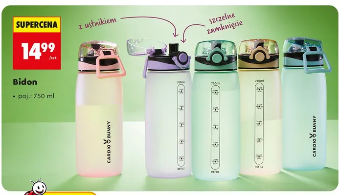 Bidon Cardio Bunny z ustnikiem szczelne zamknięcie 750ml promocja w Biedronka