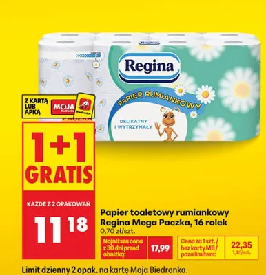 Papier toaletowy rumiankowy Regina Mega Paczka promocja w Biedronka