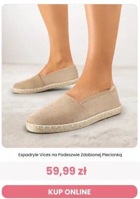 Espadryle Vices na podeszwie zdobionej plecionką promocja w Renee