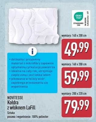 Kołdra z włóknem LaFill 140x200cm promocja w Aldi