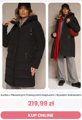 Kurtka z pikowanymi przeszyciami kapturem i wysokim kołnierzem Renee promocja w Renee