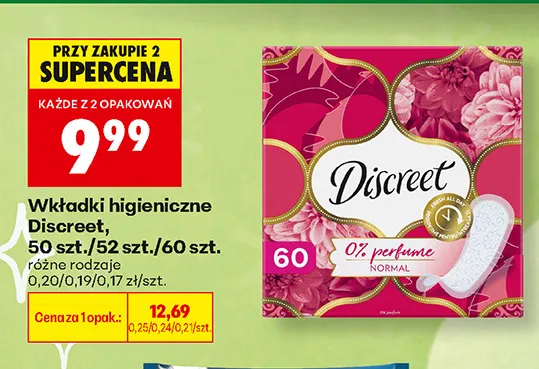 Wkładki higieniczne Discreet 52 szt. promocja w Biedronka