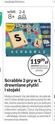 Gra Scrabble 2 gry w 1, drewniane płytki i stojaki promocja w Empik