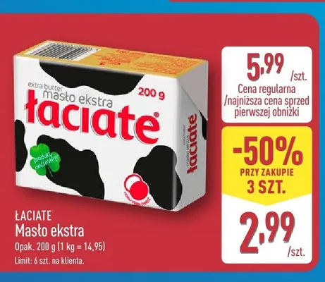 Masło ekstra Łaciate promocja w Aldi