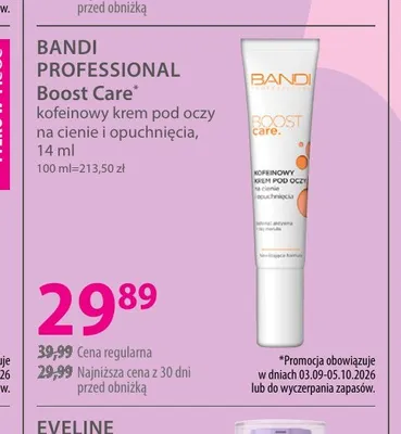 Kofeinowy krem pod oczy na cienie i opuchnięcia Boost Care Bandi Professional promocja w Hebe