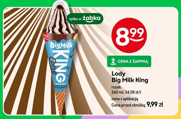 Lody Big Milk King rożek promocja w Żabka