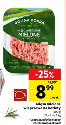 Mięso mielone wieprzowe na kotlety 400g 22,48zł/1kg promocja w Intermarche