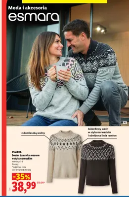 Sweter damski ze wzorem w stylu norweskim Esmara promocja w Lidl