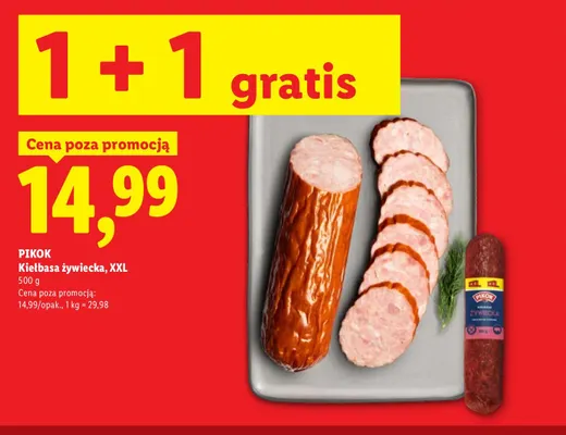 Kiełbasa żywiecka XXL Pikok promocja w Lidl