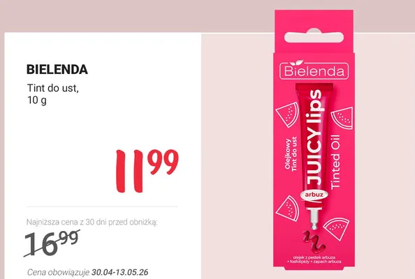 Tint do ust Juicy Lips Bielenda arbuz promocja w Rossmann