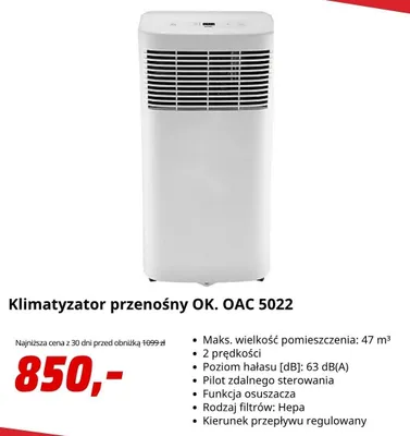 Klimatyzator przenośny OK. OAC 5022 promocja w Media Markt