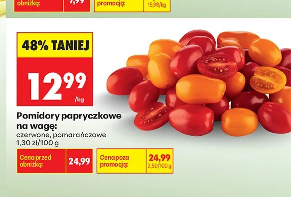 Pomidory papryczkowe czerwone na wagę promocja w Biedronka
