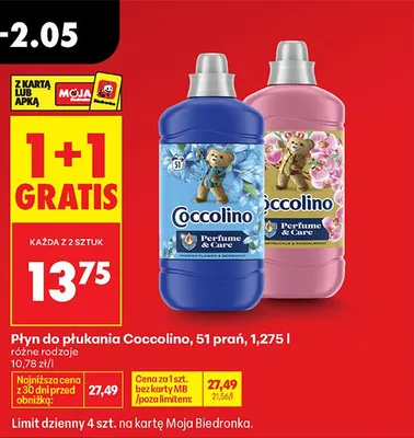 Płyn do płukania 1,275l, różne rodzaje 1+1 GRATIS promocja w Biedronka