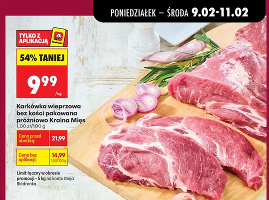 Karkówka wieprzowa bez kości pakowana próżniowo promocja w Biedronka