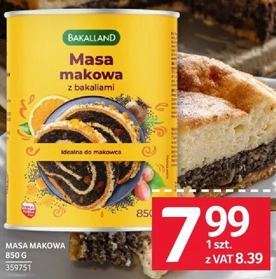 Masa makowa Bakalland 850g promocja w Selgros