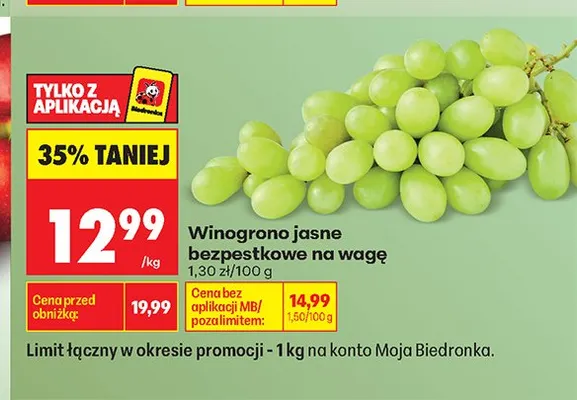 Winogrono jasne bezpestkowe na wagę promocja w Biedronka