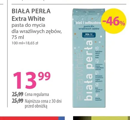 Pasta do mycia dla wrażliwych zębów Extra White Biała Perła promocja w Hebe