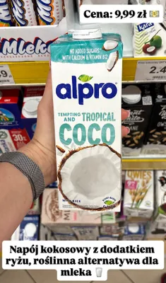 Napój kokosowy z dodatkiem ryżu roślinna alternatywa dla mleka Alpro Tempting and Tropical Coco promocja w Dino