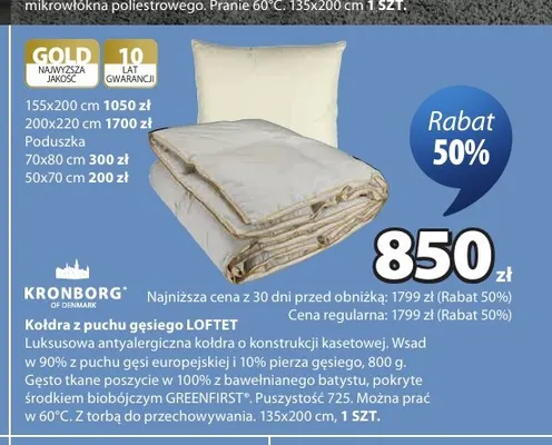 Kołdra z puchu gęsiego Loftet Kronborg 155x200 cm promocja w Jysk