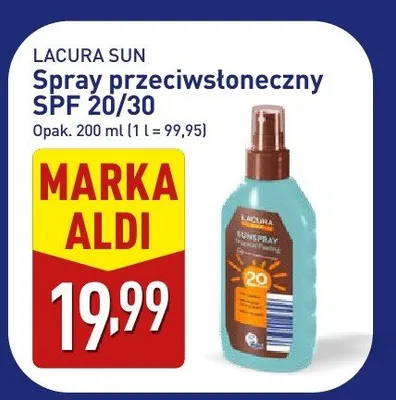 Spray przeciwsłoneczny Lacura Sun SPF 20/30 promocja w Aldi