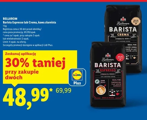 Kawa ziarnista Barista Crema 1 kg promocja w Lidl
