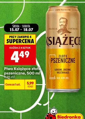 Piwo Książęce Złote Pszeniczne promocja w Biedronka