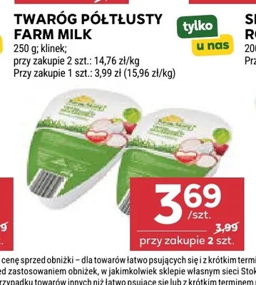Twaróg półtłusty klinek Farm Milk promocja w Stokrotka
